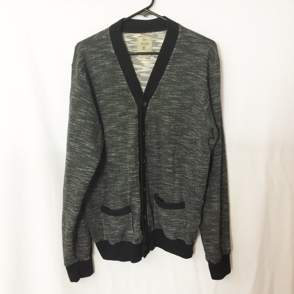 Tennis Designer Cardigan Sweater Black/Grey XL